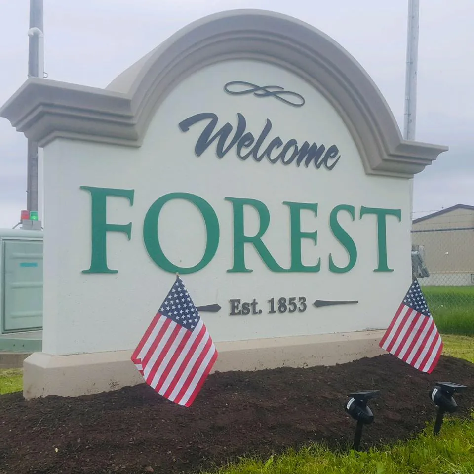 Welcome to Forest sign at village limits.