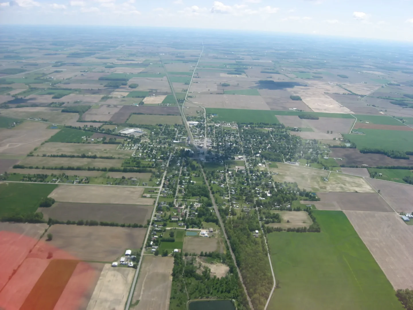 Aerial view of the village of Forest on a clear day