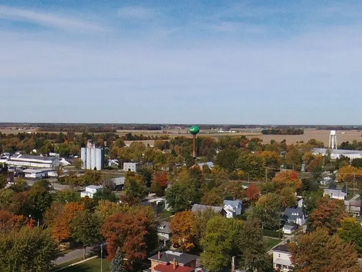Village of Forest aerial view with autumn trees