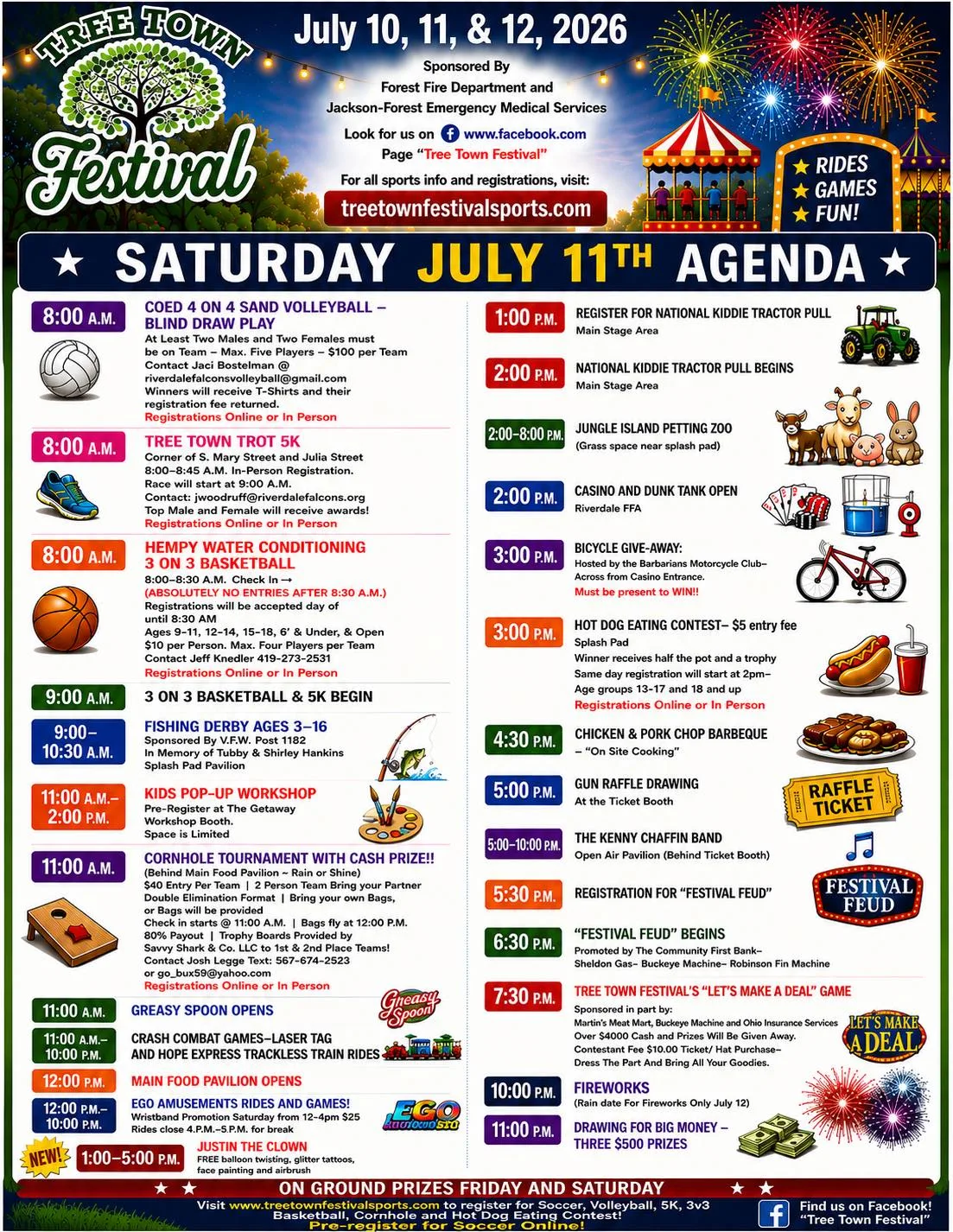 Tree Town Festival 2026 event schedule for Saturday, July 11th.